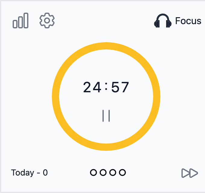 Study Timer popup with a running focus timer at 24:57